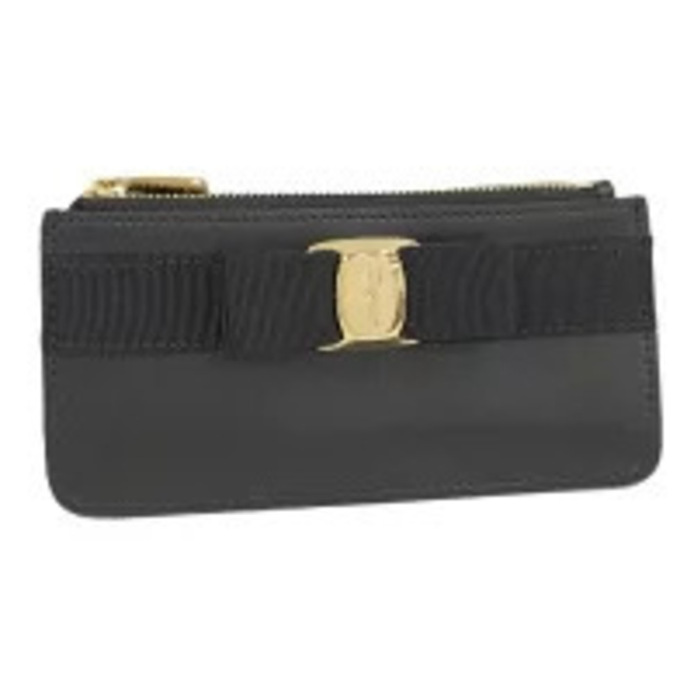 Salvatore Ferragamo coin case Wallet Card Vara Ribbon Leather Black